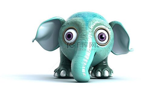 有趣的 3D 大象插图，鼻子里有一个眼球