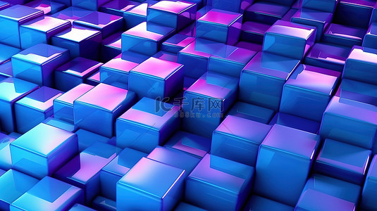 闪闪壁纸背景图片_闪闪发光的蓝色和紫色块艺术 3D 渲染