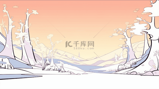 白雪风景背景图片_冬天插画卡通风景