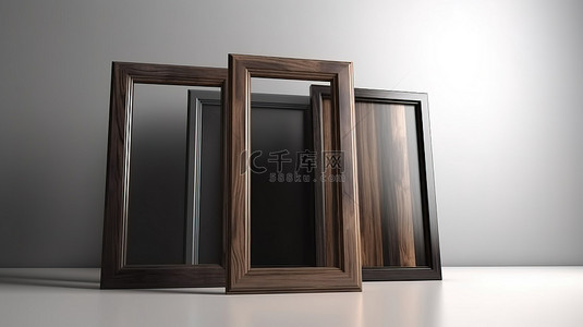 经典风格的极简主义木框在白色背景上以黑暗和空洞的 3d 呈现