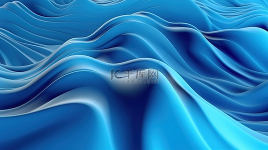 带有蓝色流体波和充满活力的彩色装饰元素的宁静海洋的 3D 渲染