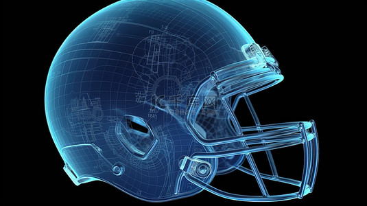 具有 x 射线阴影和线框的 3d 渲染的足球头盔
