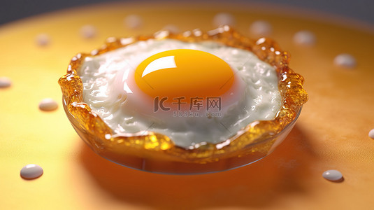 带有加密货币主题 3D 渲染的单面鸡蛋早餐