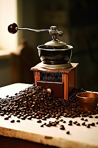 咖啡俯视图原木背景图片_咖啡粉