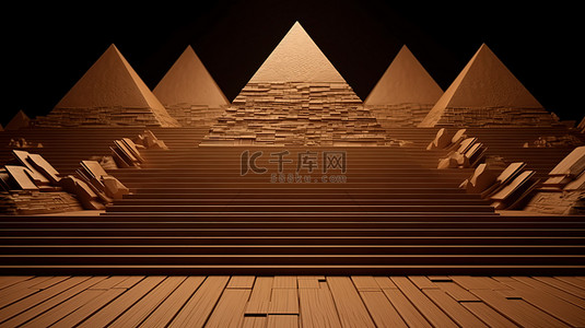 3d 渲染棕色景观中的金字塔斑点舞台