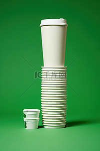 绿色环保能源背景图片_绿色背景中，一个白色杯子站在一个绿色杯子旁边