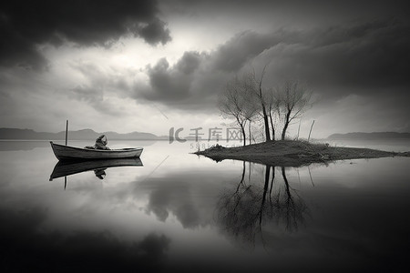 湖中两艘孤舟的照片