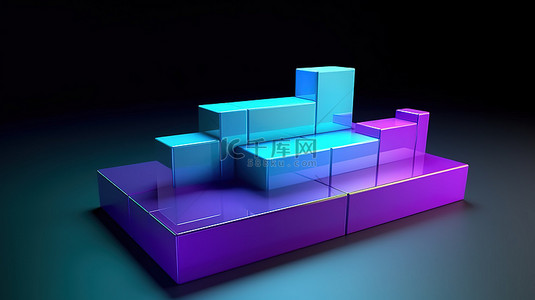 使用 3D 蓝色和紫色条形图表示工作进度的信息图
