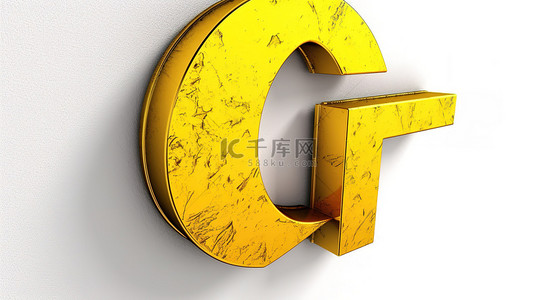 3d 在光滑的金属纹理上呈现右圆括号符号，点缀着白色背景上隔离的复古黄色油漆