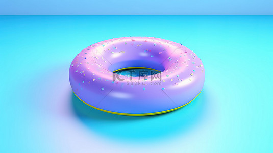 夏泳池背景图片_彩色柔和蓝色背景上充气圆圈的 3D 渲染插图
