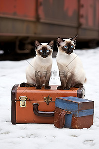 着手背景图片_站立着手提箱和眼镜的暹罗小猫