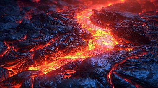 火山插图背景图片_3d 渲染的岩浆与炽热熔岩一起流动的光栅插图