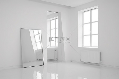 镜子背景图片_房间里有一面镜子，地板和窗户都是白色的