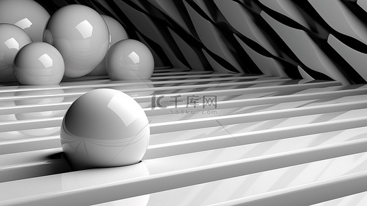 抽象 3D 渲染单色背景，具有圆柱球体和波状几何形状