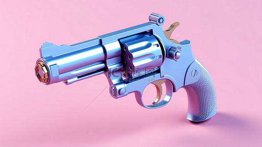 粉色背景与蓝色左轮手枪的创意概念 3D 渲染