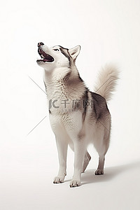 张着的嘴背景图片_一只哈士奇狗站在白色，张着嘴