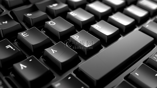 黑色游戏键盘背景图片_3D 渲染黑色电脑键盘的全帧特写