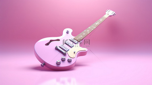 金色空间背景图片_粉红色空间吉他 3D 渲染插图