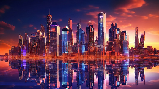 城市背景科技背景图片_虚拟宇宙中未来大都市的 3d 渲染