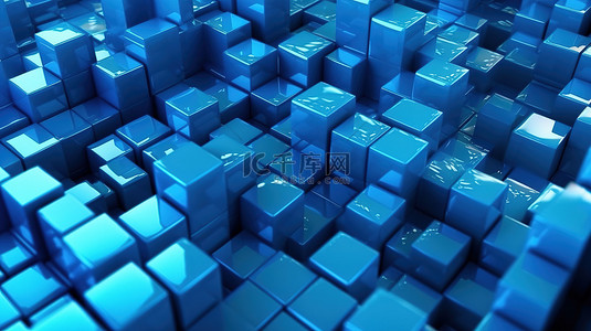 具有抽象蓝色立方体的 3D 渲染背景