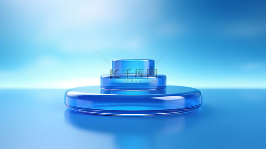 3D 蓝色平台具有抽象玻璃背景，非常适合传单展示和产品设计