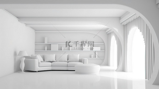 3D 透视布置的白色室内设计