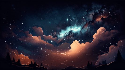 夜晚星空浪漫插画背景