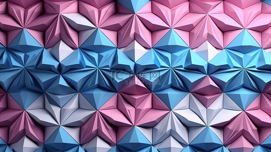 粉色几何线背景图片_粉色蓝色和白色的三角形 3D 打印图案装饰插图