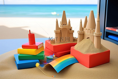 沙子城堡背景图片_沙书城堡和沙子上的桶