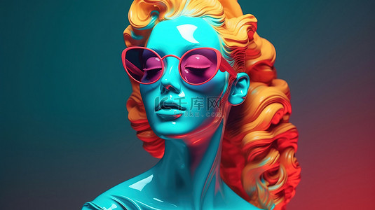 现代波普艺术风格 3D 插画金星女神戴墨镜