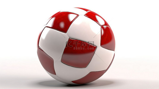 白色背景的 3D 渲染，其中有红色和白色的足球