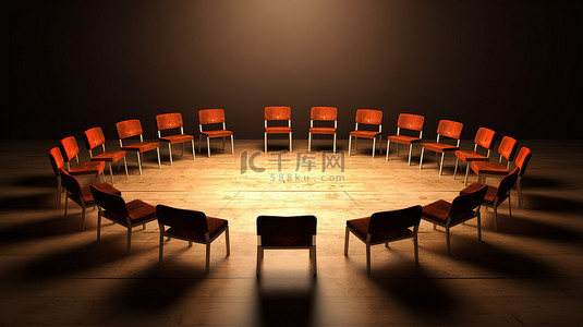 精神病学背景图片_椅子排列成圆形，令人惊叹的 3D 逼真渲染