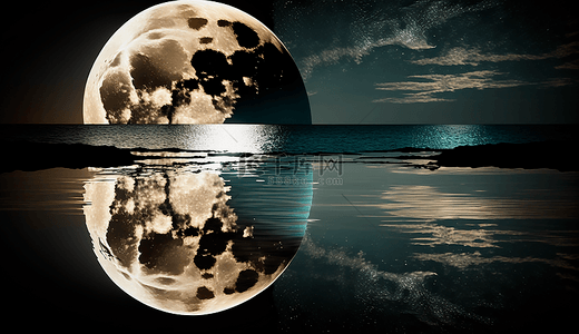 大自然风景背景图片_月亮大海倒影背景