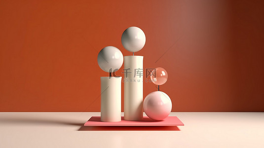 以圆柱体和球体为背景的基座上的产品 3D 渲染