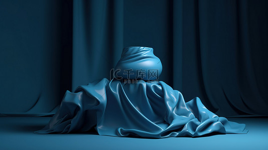 抽象时尚背景蓝色布料和讲台在 3d 渲染