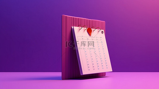 挂历台历日历模板背景图片_紫色背景下的 3D 渲染台历