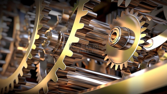 黑金引擎背景图片_3D 创建的金属齿轮的详细视图