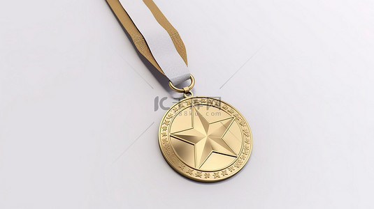金牌阿姨背景图片_简约的白色背景奖牌图标，带有星星，用于 3D 插图和渲染中的获胜者质量