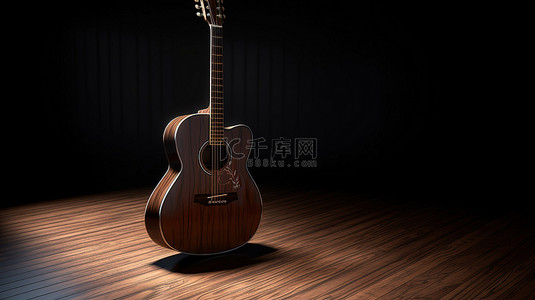 模板古典背景图片_3d 渲染中的空白空间原声吉他背景