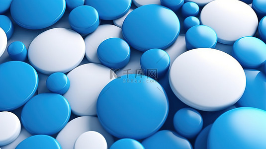 蓝色色调 3d 中的圆形形状簇在白色背景上渲染，具有充足的复制空间特写镜头