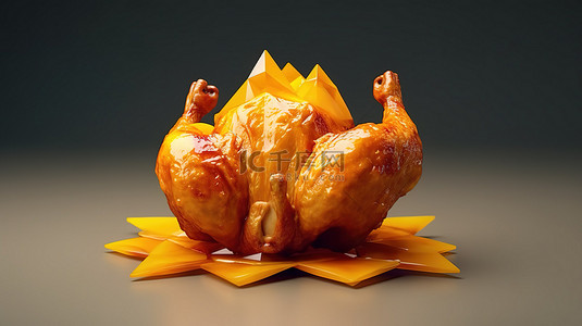 快餐菜单背景图片_3d 渲染低聚炸鸡插图