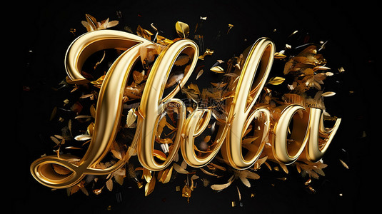 金色毛笔背景图片_当代 3d 字金色字母字体与现代毛笔书法中的祝贺手写字体