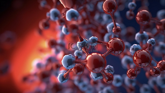 生物技术分子和巴基球结构的 3D 渲染