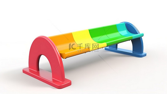 冰血运动背景图片_3D 游乐场公园中为孩子们提供的彩色跷跷板，呈现出逼真的细节，并隔离在白色背景上
