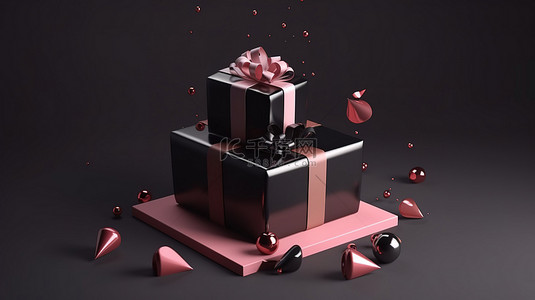 黑色星期五销售的带封闭盖的礼品盒的 3D 渲染插图