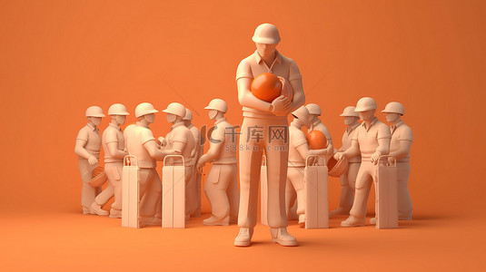 米色背景 3D 渲染荷兰板球队运动员穿着比赛装备
