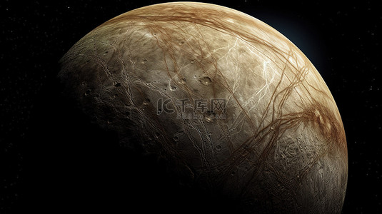 木卫二是木星卫星之一的 3d 渲染图，是距离太阳的第五颗行星