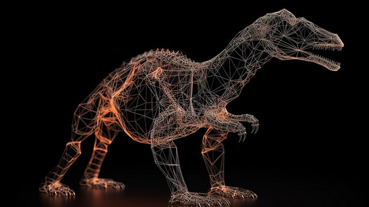 3d 渲染中的多面体恐龙独自站在黑色背景上