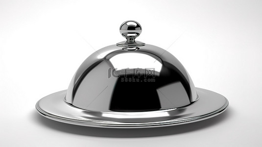 豪华晚餐背景图片_白色背景 3D 渲染一个未覆盖的银钢服务克洛什