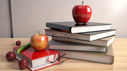 学生黑板背景图片_用苹果毕业帽和一堆书打开 3D 书